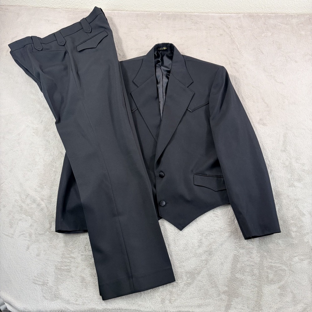 Circle S 2-Piece Western Suit in Black Wool Blend Men Jacket 46L Pants 36x33